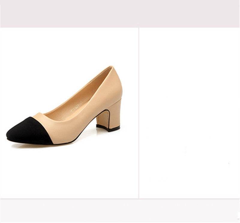 Women's High Heel Color Block Chunky Heel Shoes - Mubimart