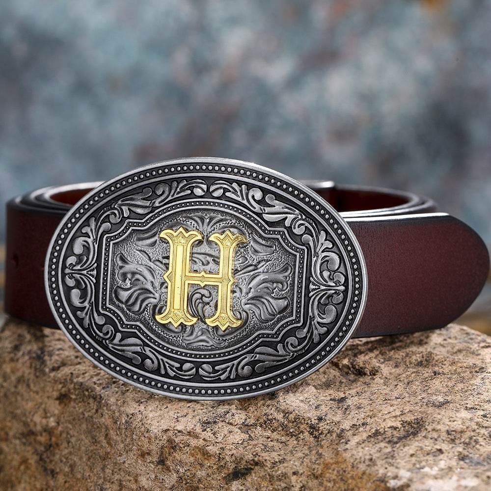 Men's And Women's Floral Letter Buckle Belts - Mubimart