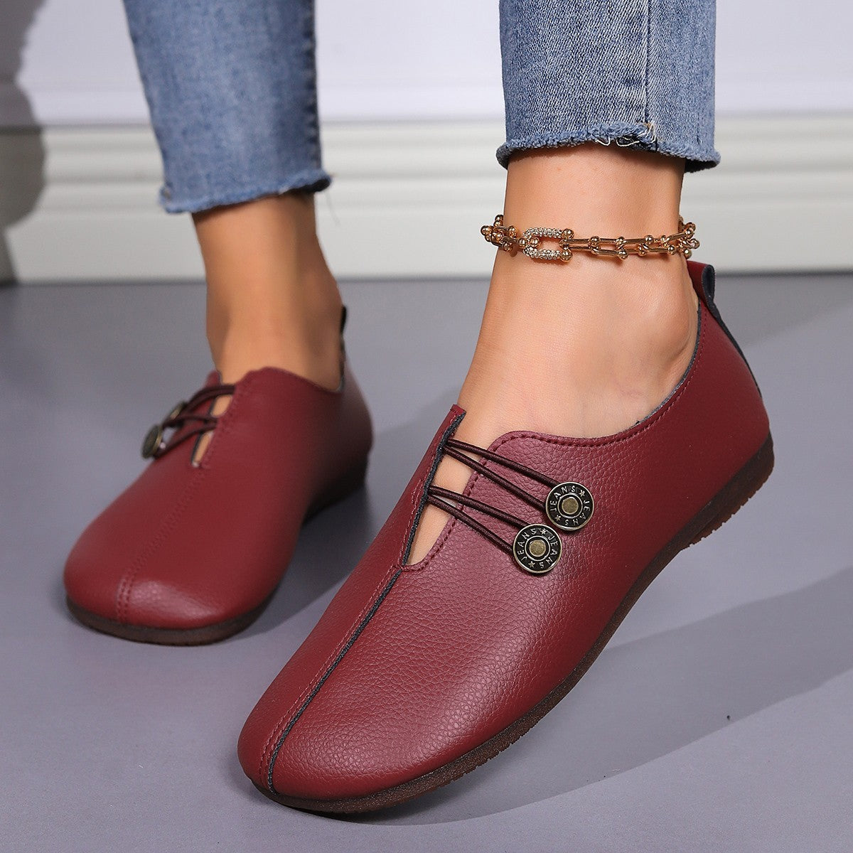 Casual Square Toe Flats Schoenen Mode Slip-on Knoop Loafers Damesschoenen