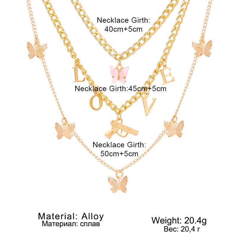 Chain Butterfly Necklace Women Multilayer Pendant Necklace Set Women - Mubimart