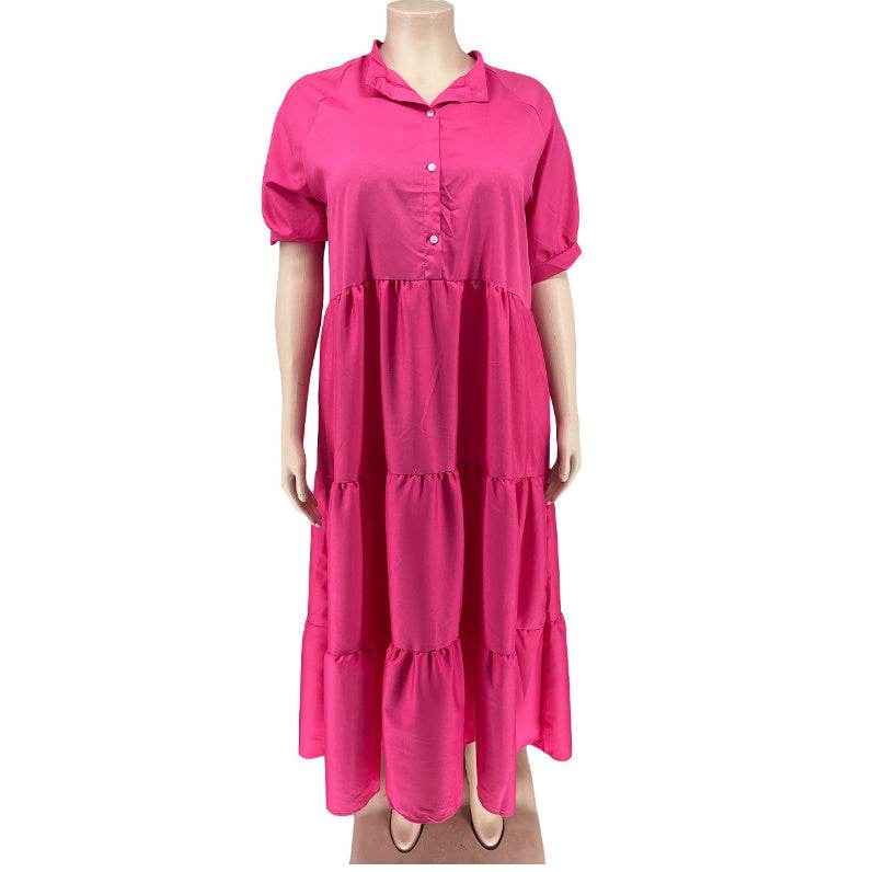 Plus Size Women's Fashion Casual Button Lapel Dress - Mubimart