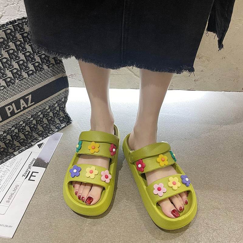EVA Women Sandals Round Head Flower Comfor Open Toes Platform Designer Slides Fashion Slip - Mubimart
