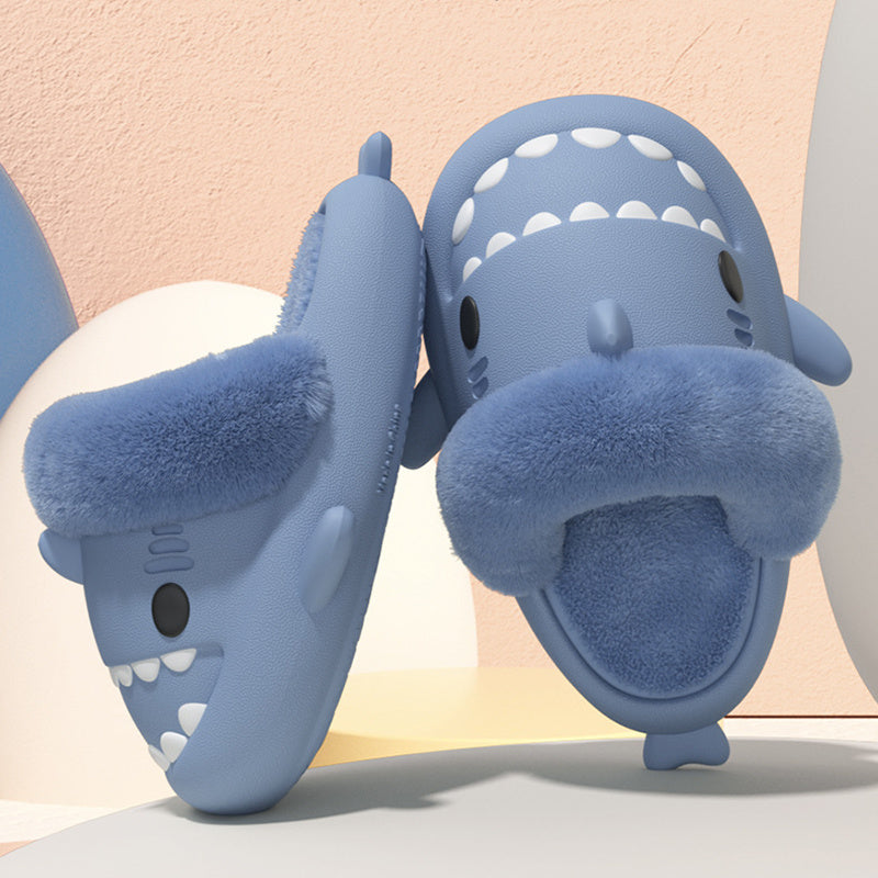 Winter Shark Slippers Detachable Warm Fuzzy Slippers Bedroom House Shoes Women - Mubimart -  