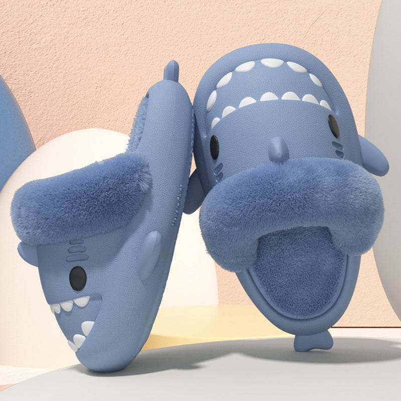 Winter Shark Slippers Detachable Warm Fuzzy Slippers Bedroom House Shoes Women - Mubimart