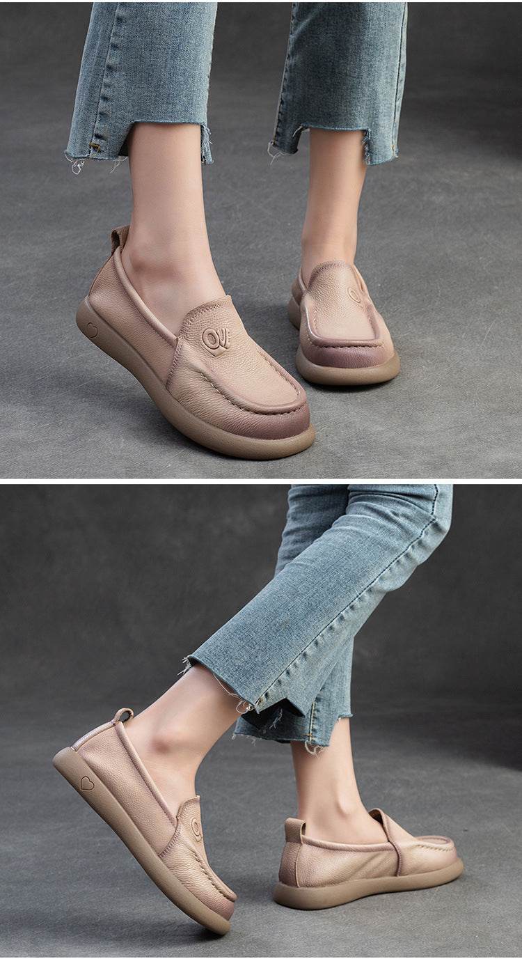 Spring First Layer Cowhide Retro Rub Colored Flat Bottom Comfort Women's Shoes - Mubimart