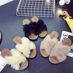 Spring New Fluffy Slippers Women's Summer Fashion Outerwear Flat Bottom Comfort