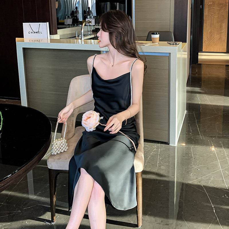 Silk Satin Slip Dress Feminine Waist - Mubimart