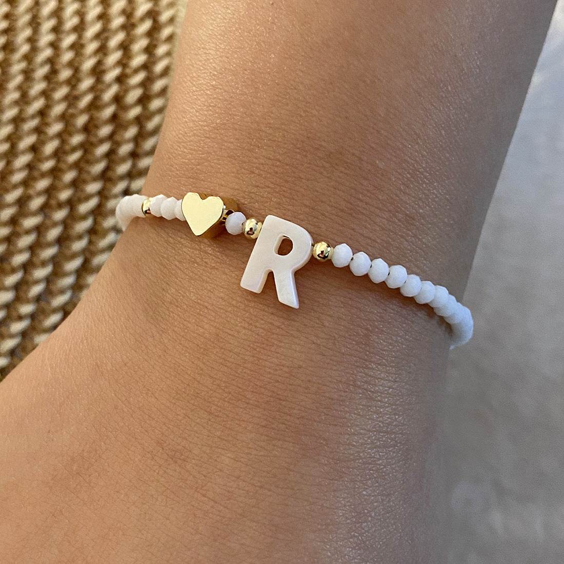26 Letters White Shell Beaded Bracelet Women Metal Love Design Bracelet Jewelry - Mubimart