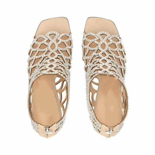 Women's Peep Toe Rhinestone Hollow High Heels - Mubimart