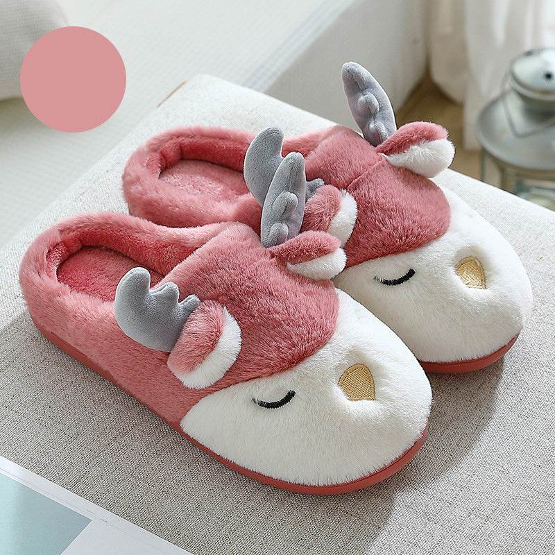 Christmas Shoes Winter Home Slippers Elk Plush Bedroom Slipper House Shoes For Women Men - Mubimart