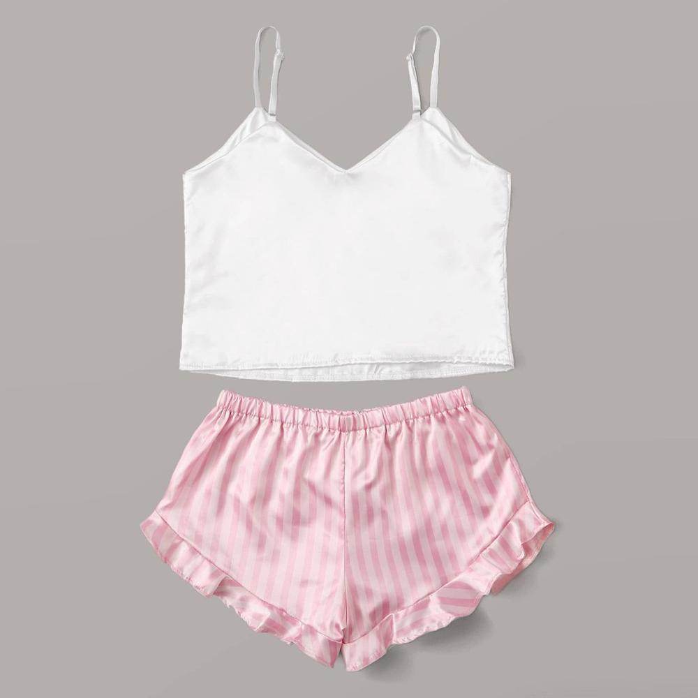 Striped Satin Sexy Lingerie Set - Mubimart