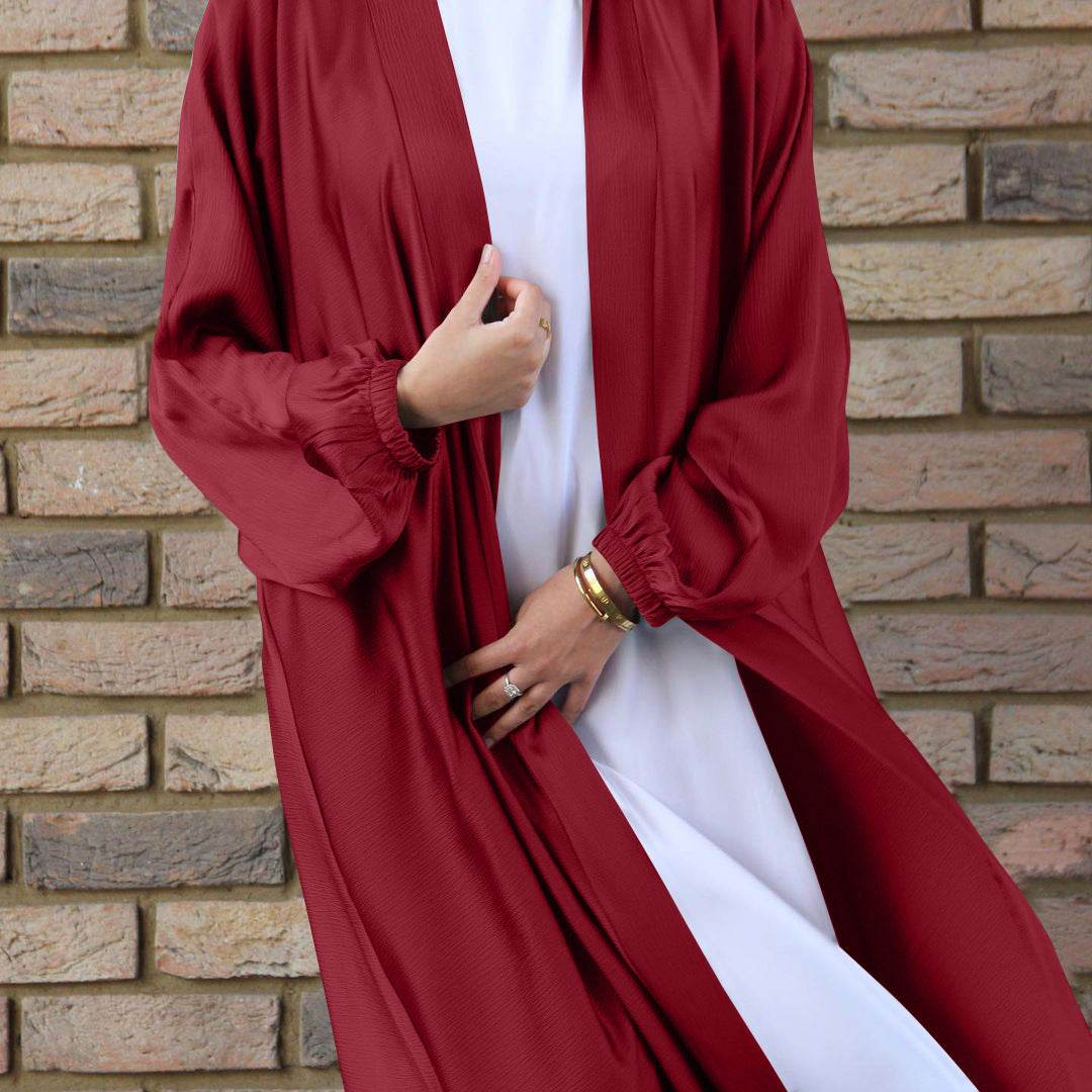 Women's Drawstring Sleeve Plus Size Cardigan Robe - Mubimart