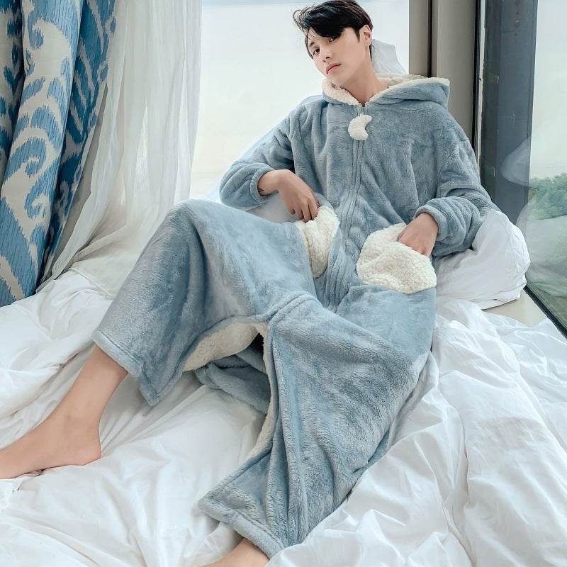 Winter Stars And Moon Flannel Girlfriends Pajamas Female Couple Nightgown Plus Size Lamb Cashmere Home Service - Mubimart