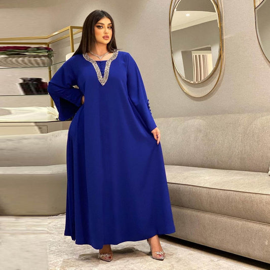 Women's Fashion Plus Size Women Handmade Beaded Rhinestone Dress - Mubimart