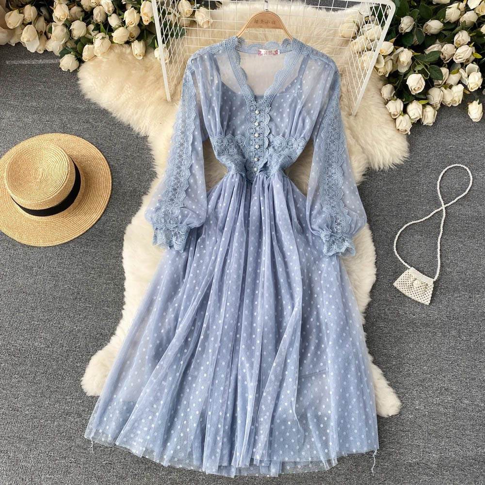 Women's Fashion Mesh Midi Dress - Mubimart