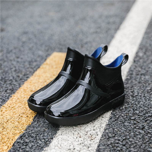 Four Seasons Rain Boots Women Short Tube Plus Velvet Rain Boots Fashion Waterproof Shoes - Mubimart