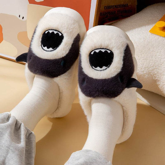 Shark Slippers Cute Cartoon Warm Winter Plush Fuzzy Shoes Women - Mubimart