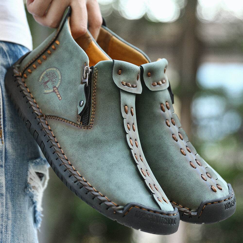 Men Ankle Boots Zipper Outdoor Hiking Shoes - Mubimart