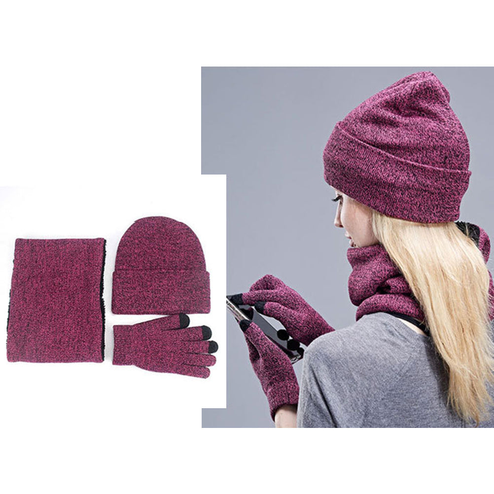 3-teiliges Winter-Strickmütze-Schal-Handschuh-Set mit Fleece-Futter, warme Beanie, Touchscreen-Handschuhe für Damen und Herren, Outdoor, Radfahren, Skifahren