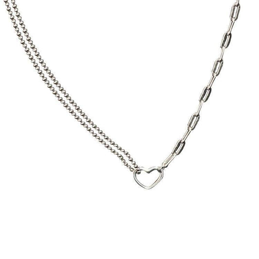 Heart Asymmetrical Chain Silver Necklace For Women - Mubimart