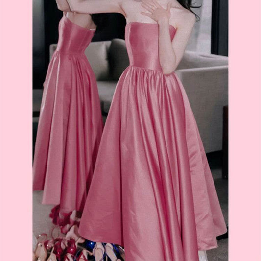 Tube Top Formal Satin Dress - Mubimart