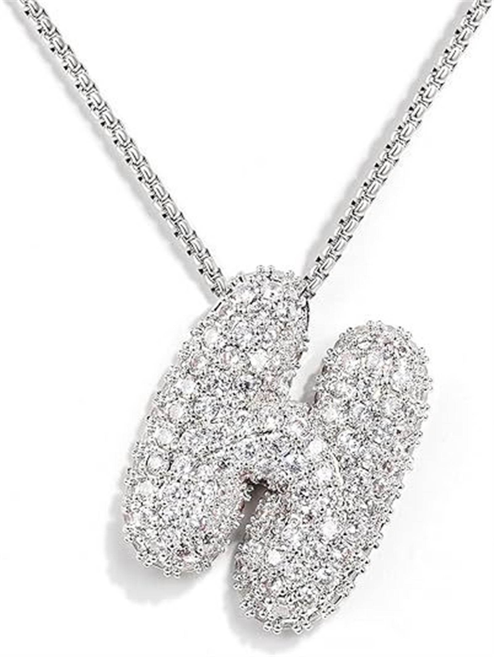 Brass Zircon Balloon English Letter Necklace - Mubimart
