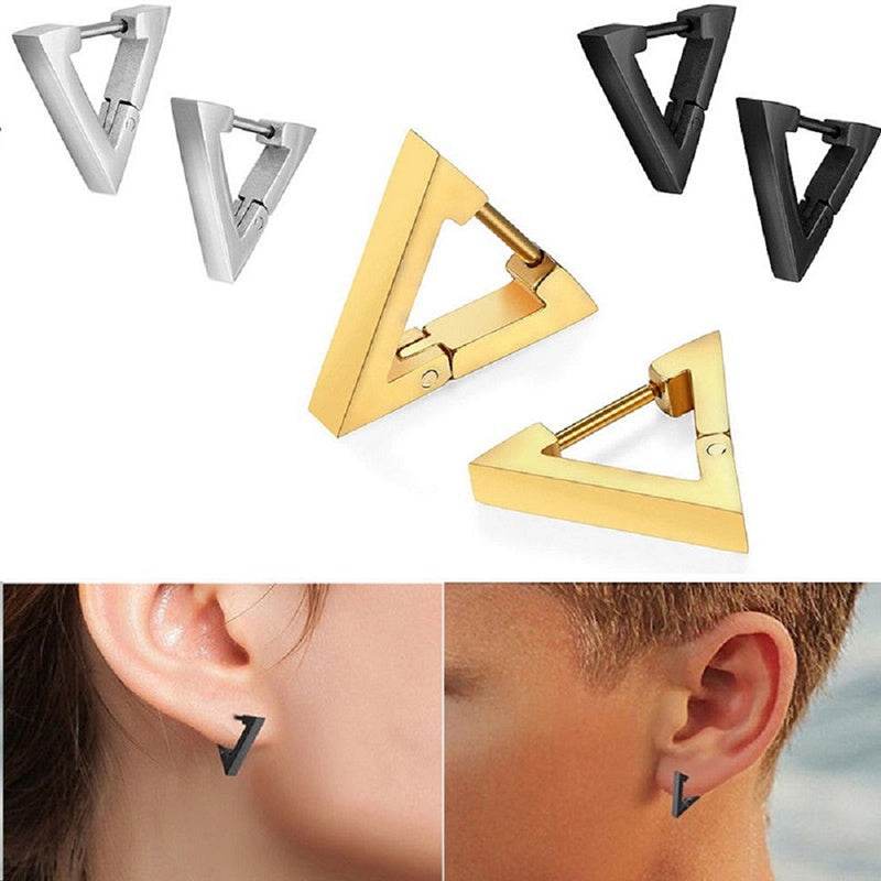 Stainless Steel Creative Hoop Earrings Women Triangular Earrings Fashion Jewelry Huggie Men Punk Hiphop - Mubimart