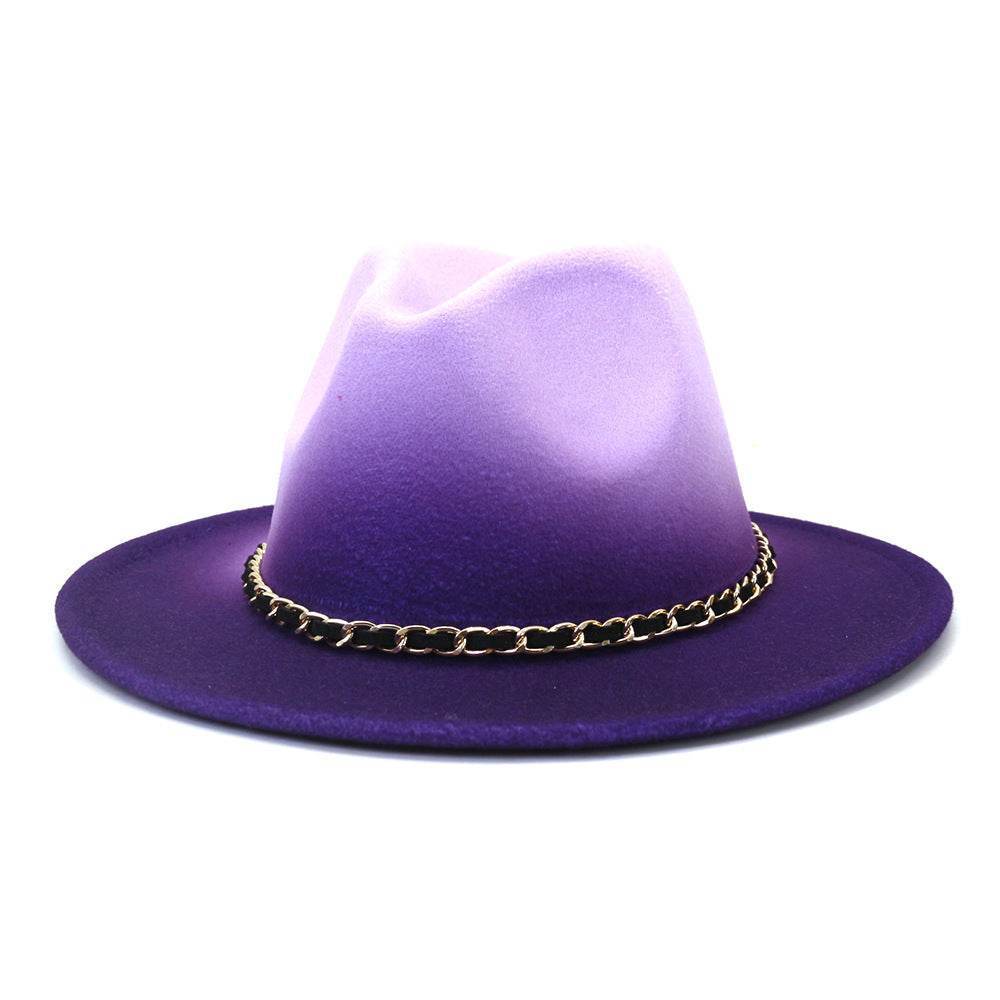 Painted Woolen Flat Brim Autumn And Winter British Style Fashion Fedora Hat - Mubimart