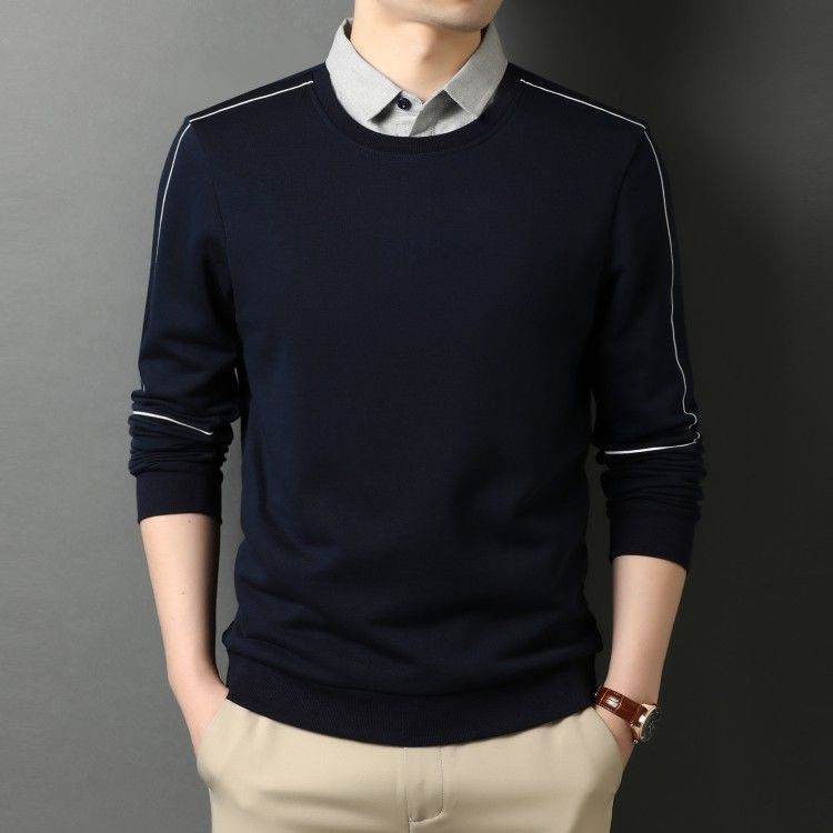 Shirt Collar Fake Two Piece Mens Long Sleeve Jacket - Mubimart