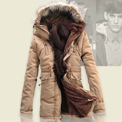 Men Winter Coat Lamb Wool Liner Thick Padded Jacket Men's Cotton Coat - Mubimart