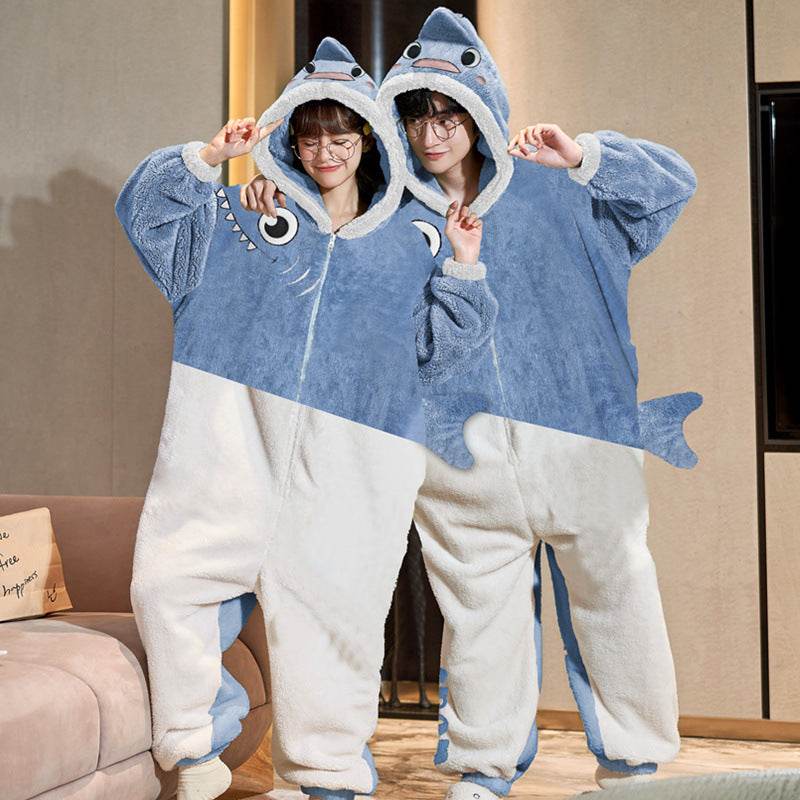 Women Men Pajama Winter Warm Sleepwear Couple Pajama - Mubimart