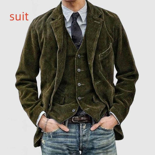 Corduroy Jacket Winter Solid Color Casual Blazer Fashion Warm Men Coat - Mubimart