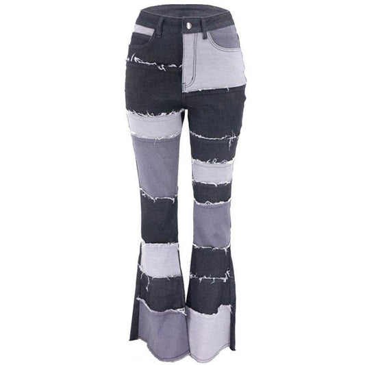 Patchwork high-rise flared jeans - Mubimart