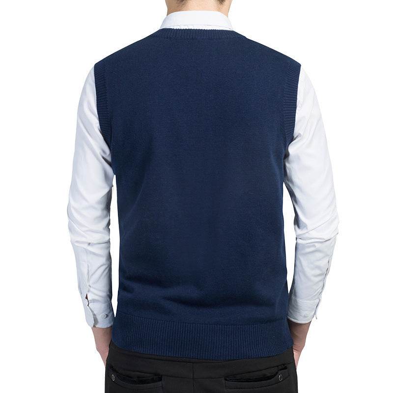Men's V-Neck Sweater Vest Vest Sleeveless Knit Sweater - Mubimart