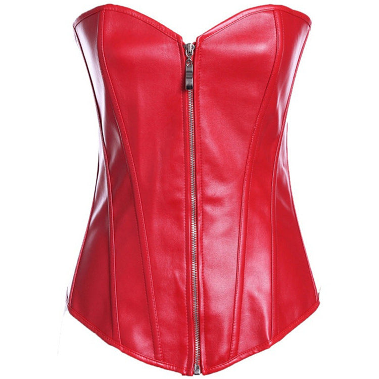 Poly Urethane Leather Court Corset Zip Tight Corset Corset - Mubimart -  