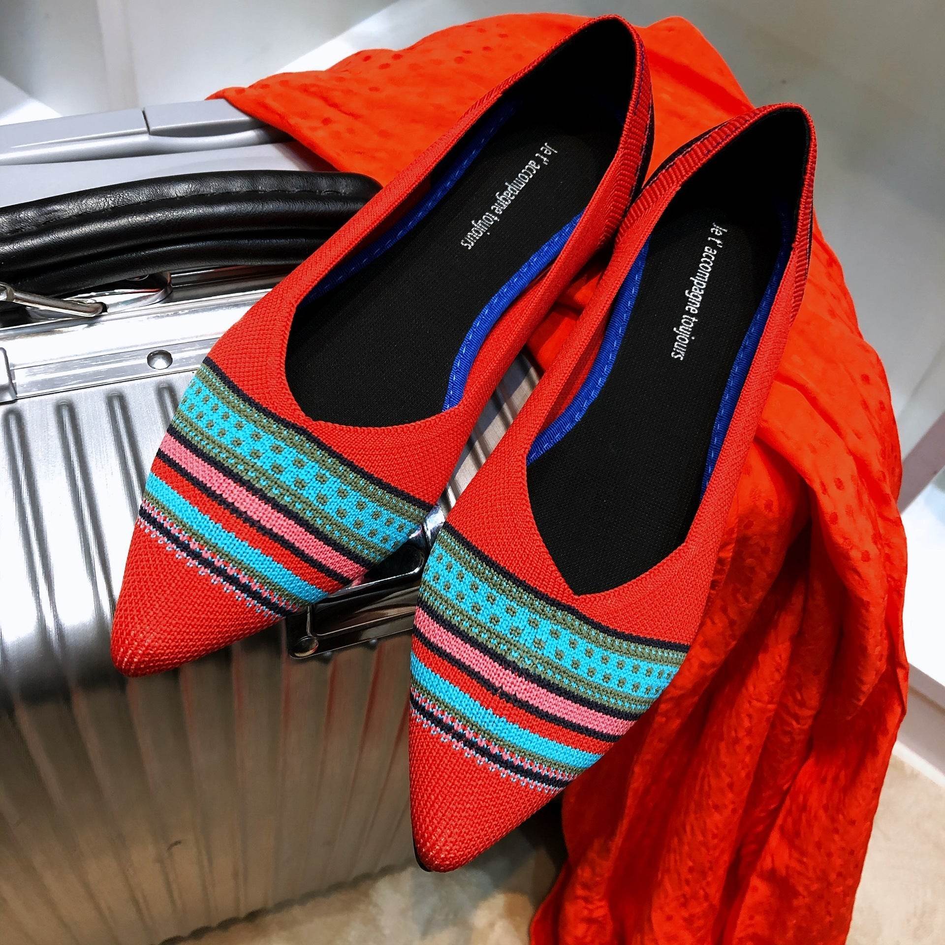 Women's Pointed Toe Casual Woven Flat Shoes - Mubimart