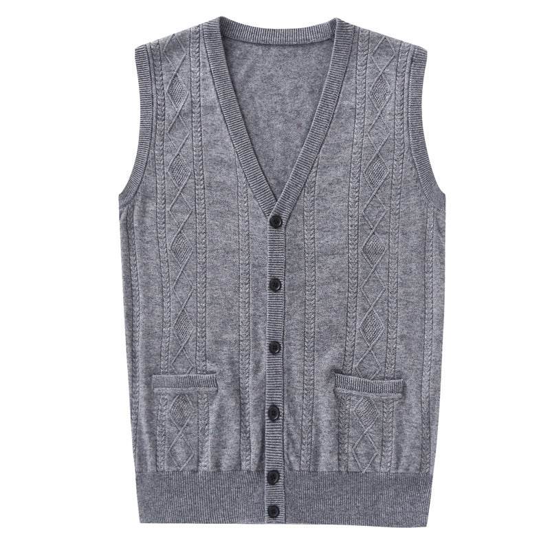 Men's Wool Vest Knitted Vest Middle-aged Men's Sweater - Mubimart