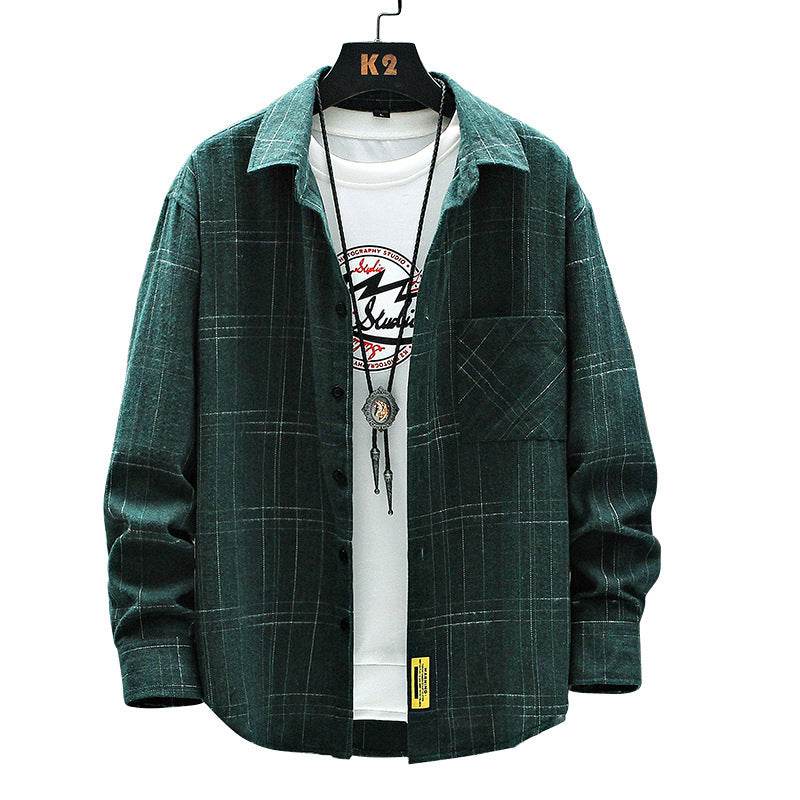 New Men's Long Sleeve Shirt Striped Shirt Plaid Jacket - Mubimart