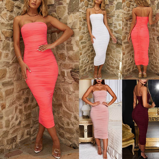Women's Slim-fit Midi Slip Dress - Mubimart