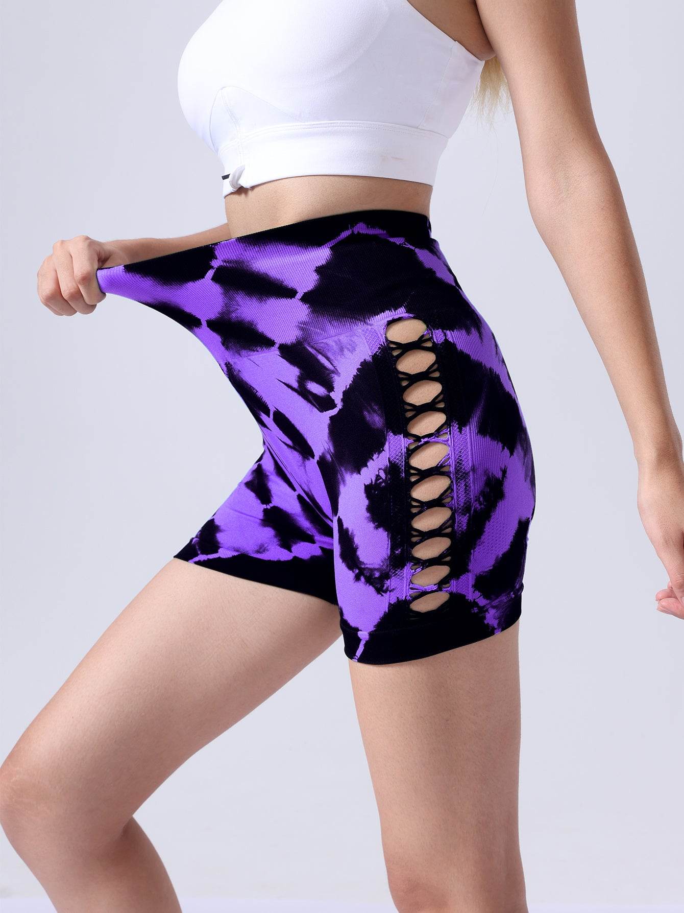 Women's Tie-dye Side Bow Hollow High Waist Hip Lifting Sports Fitness Yoga Shorts, Shorts For Women High Waist Tie Dye Workout Yoga Gym Scrunch Butt Lifting Cycling Biker Shorts - Mubimart