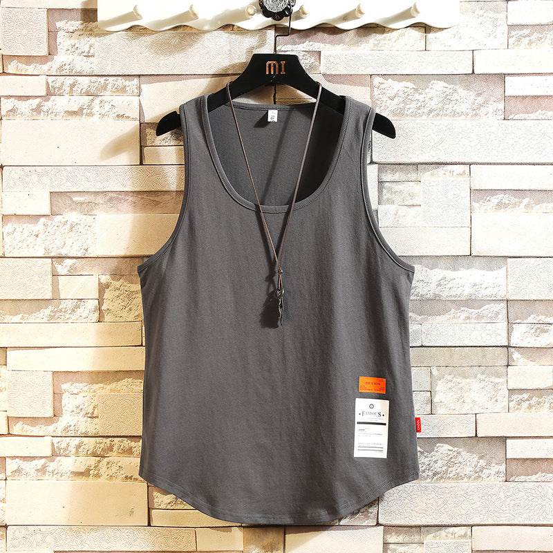 Mens Solid Color Cotton Breathable Loose Casual Tank Tops - Mubimart