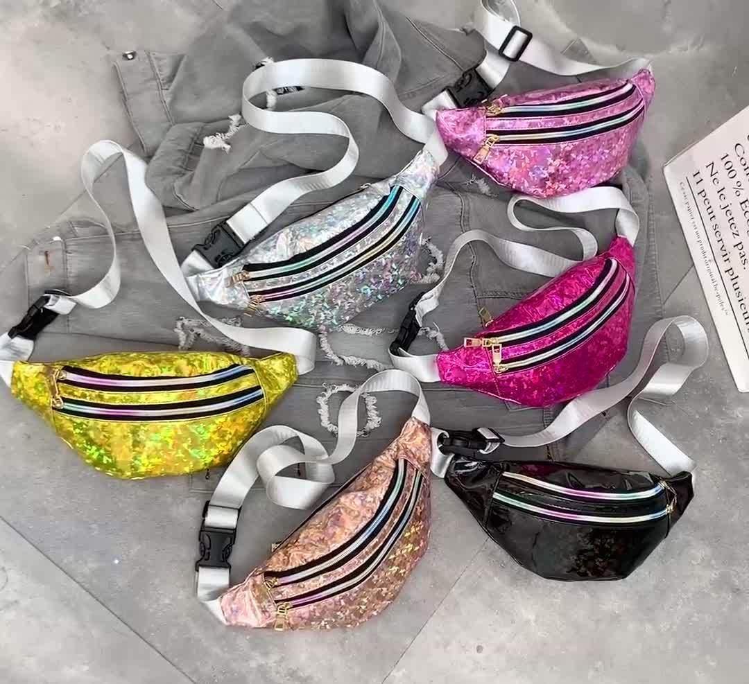 Double Pocket Holographic Fanny Pack - Mubimart