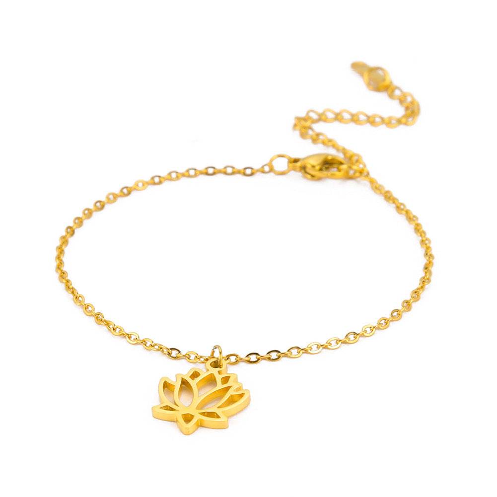 Women's Lotus Stainless Steel Bohemian Pendant Ankle Bracelet Beach Accessories - Mubimart