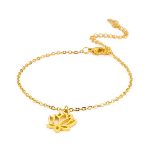 Women's Lotus Stainless Steel Bohemian Pendant Ankle Bracelet Beach Accessories - Mubimart