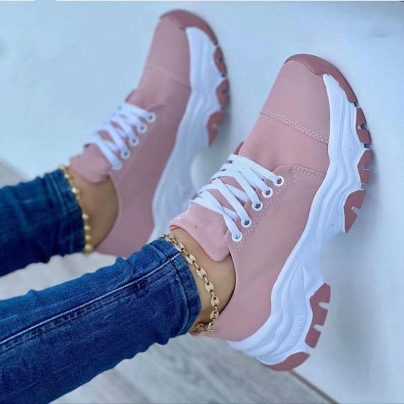 Platform Sport Flats Shoes Lace-up Sneaker Outdoor Walking Casual Shoes Women - Mubimart
