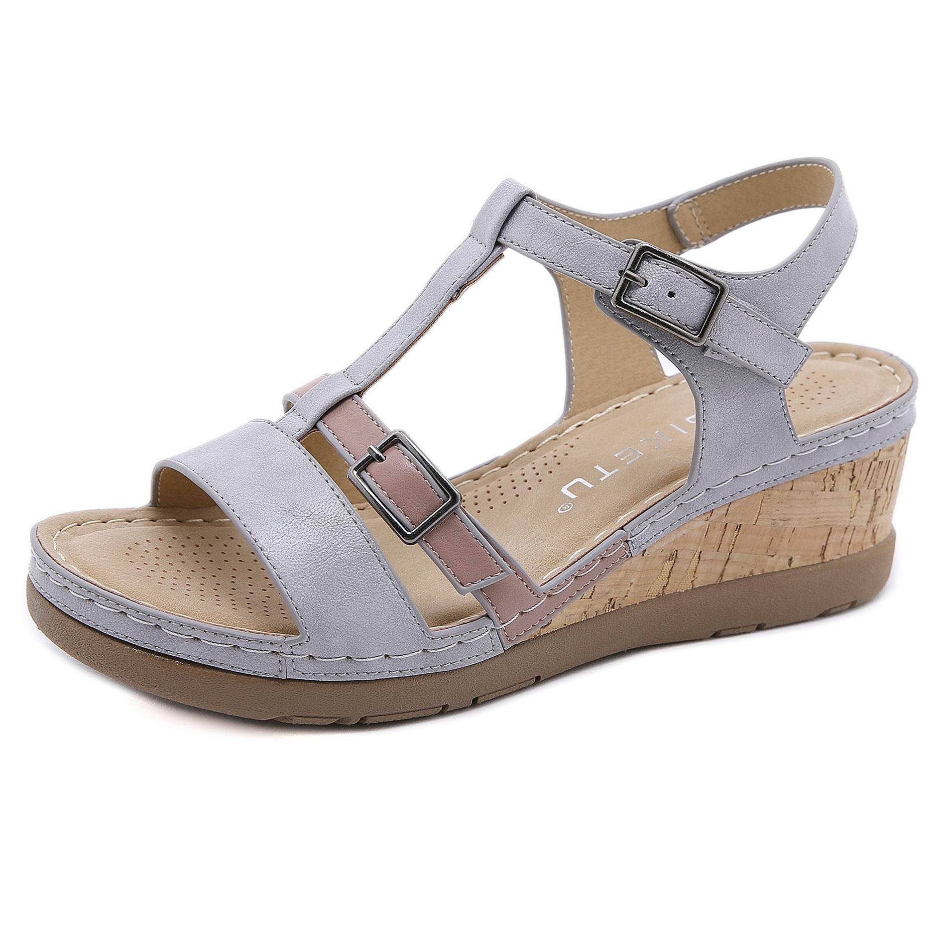 Women's Wedge Solid Color Comfort Sandals - Mubimart