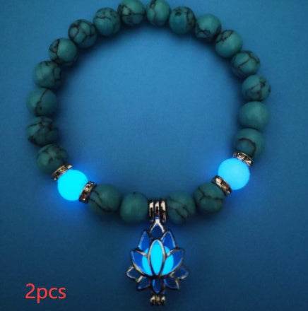 Energy Luminous Lotus Natural Stone Bracelet Yoga Healing Luminous Glow In The Dark Charm Beads Bracelet For Men Women Prayer Buddhism - Mubimart