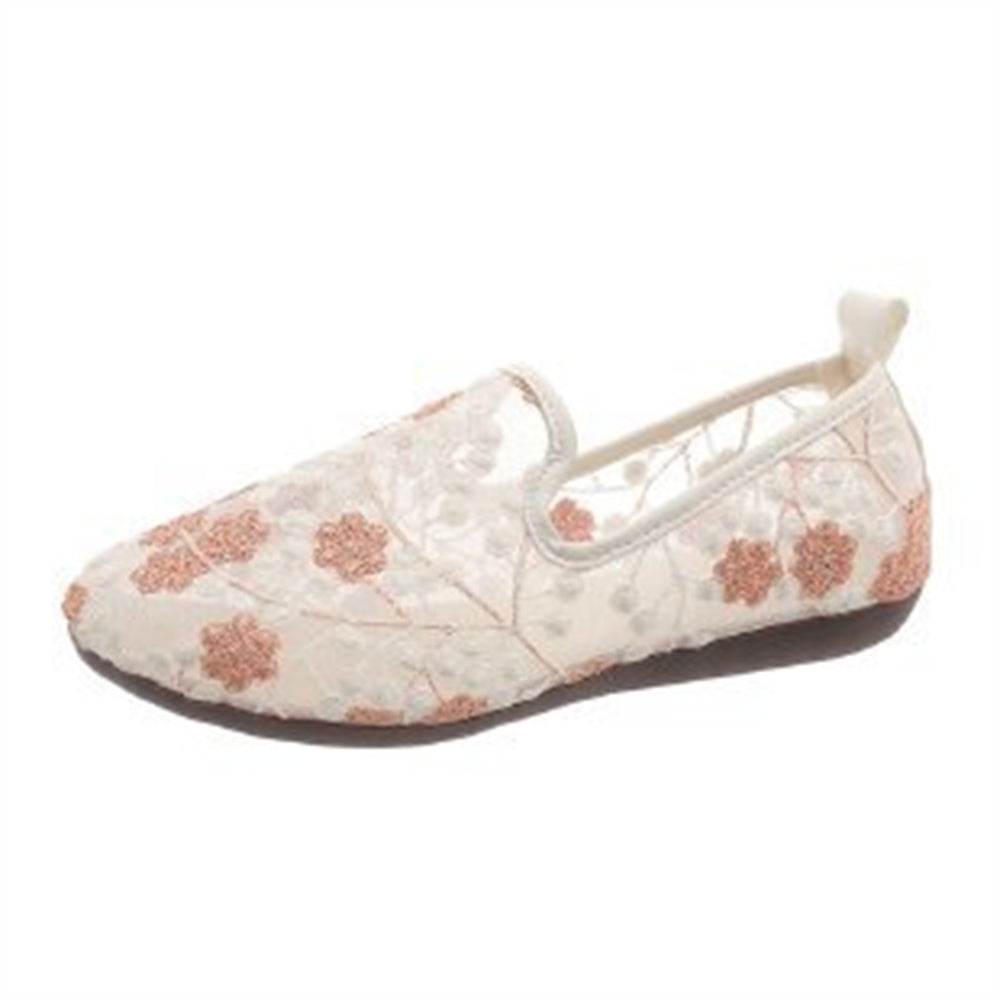 New Lace Embroidered Flat Shoes Summer Breathable Casual Loafers For Women - Mubimart