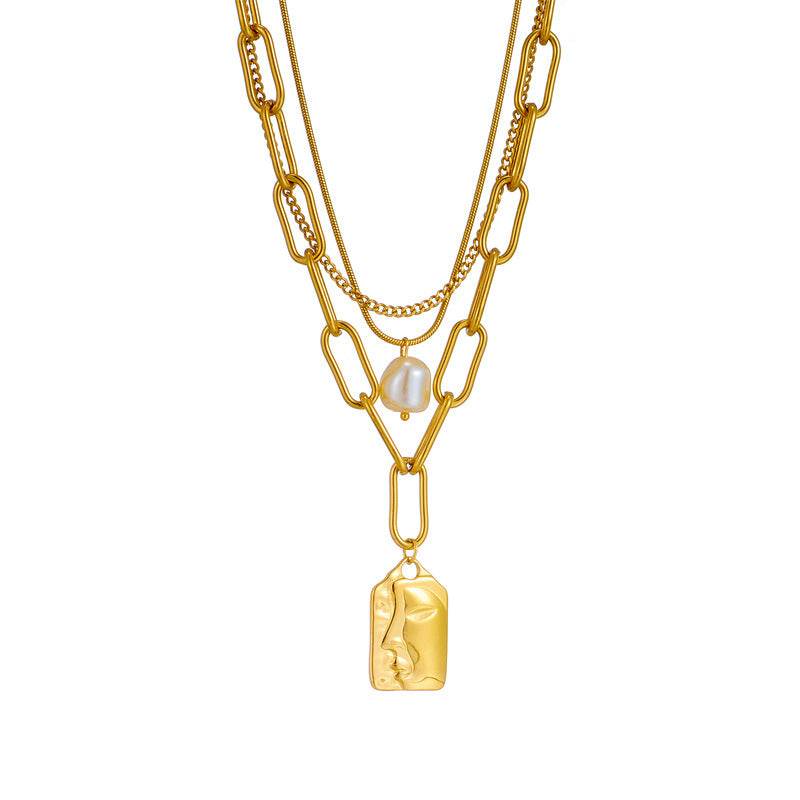 Fashion Jewelry Layered Face Portrait Chain Choker Necklace For Women Elegant Pearls Pendant Necklace Jewelry Accessories - Mubimart