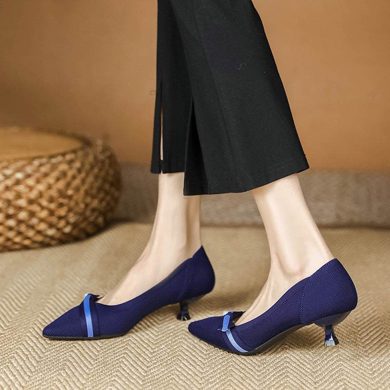 Woven Low-cut Pointed-toe Stilettos Knitted Shoes - Mubimart